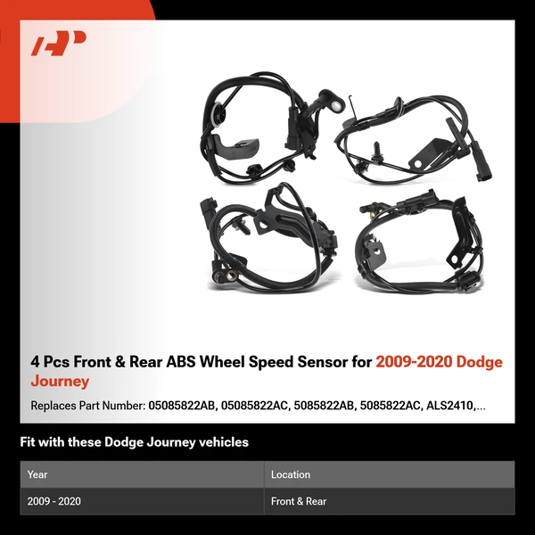 4 Pcs Front & Rear ABS Wheel Speed Sensor for 2009-2020 Dodge Journey