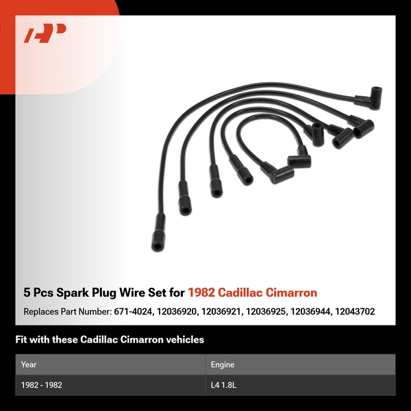 5 Pcs Spark Plug Wire Set for 1982 Cadillac Cimarron