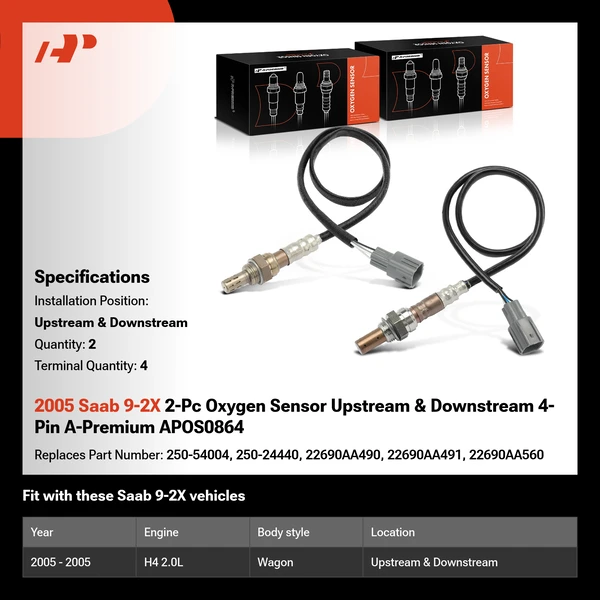 2005 Saab 9-2X 2-Pc Oxygen Sensor Upstream & Downstream 4-Pin A-Premium APOS0864