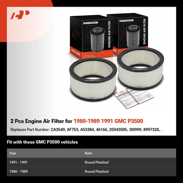 2 Pcs Engine Air Filter for 1980-1989 1991 GMC P3500