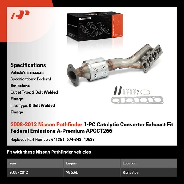 2008-2012 Nissan Pathfinder 1-PC Catalytic Converter Exhaust Fit Federal Emissions A-Premium APCCT266
