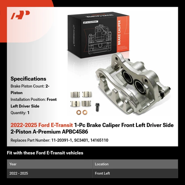 2022-2025 Ford E-Transit 1-Pc Brake Caliper Front Left Driver Side 2-Piston A-Premium APBC4586