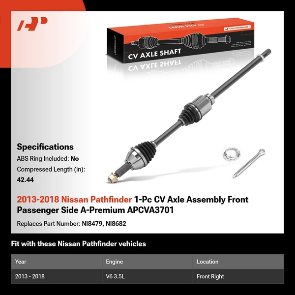 2013-2018 Nissan Pathfinder 1-Pc CV Axle Assembly Front Passenger Side A-Premium APCVA3701