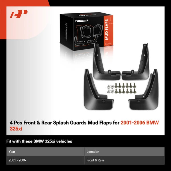 4 Pcs Front & Rear Splash Guards Mud Flaps for 2001-2006 BMW 325xi