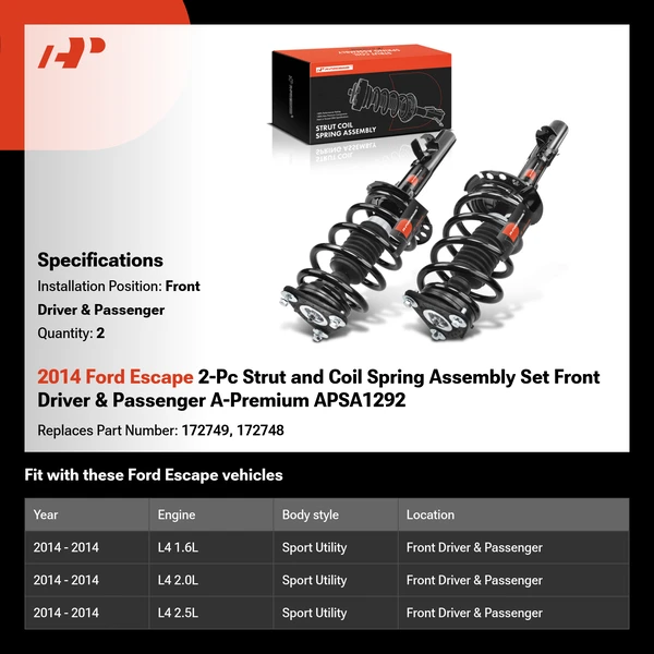 2014 Ford Escape 2-Pc Strut and Coil Spring Assembly Set Front Driver & Passenger A-Premium APSA1292