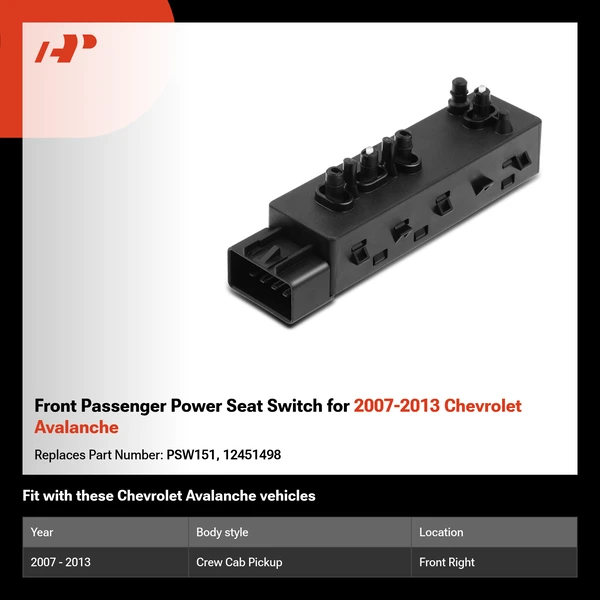 Front Passenger Power Seat Switch for 2007-2013 Chevrolet Avalanche