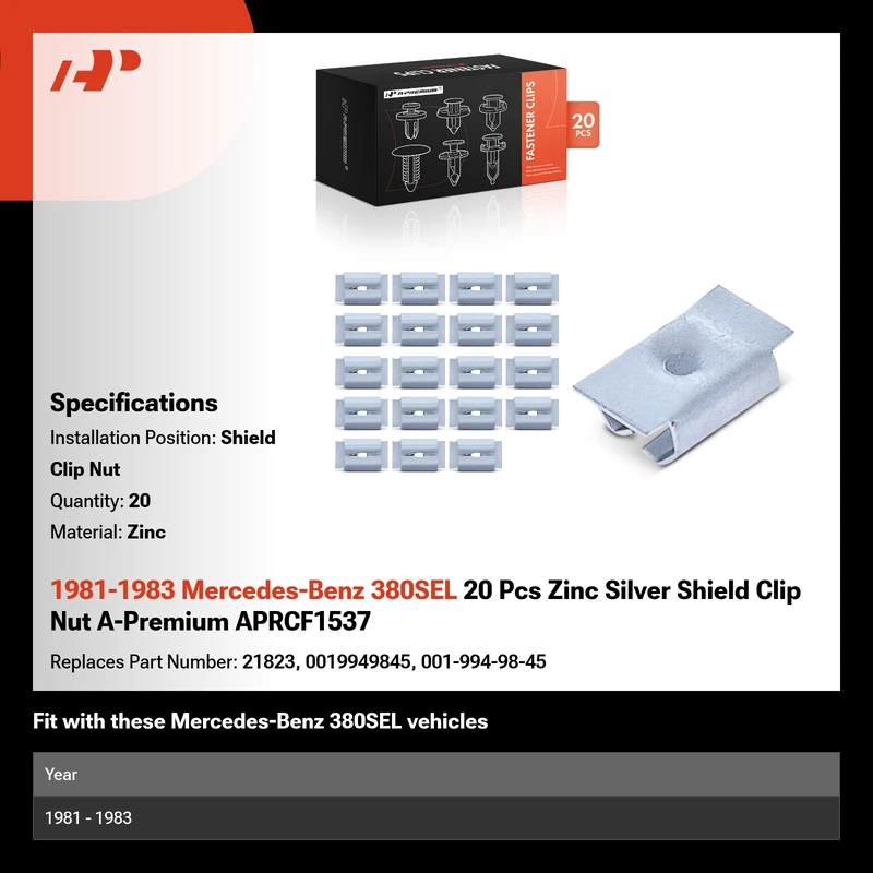 1981-1983 Mercedes-Benz 380SEL 20 Pcs Zinc Silver Shield Clip Nut A-Premium APRCF1537