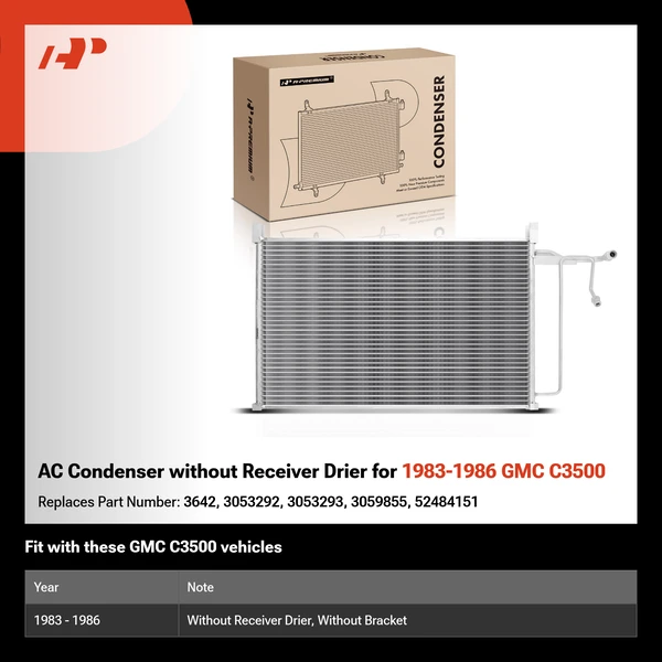 AC Condenser without Receiver Drier for 1983-1986 GMC C3500