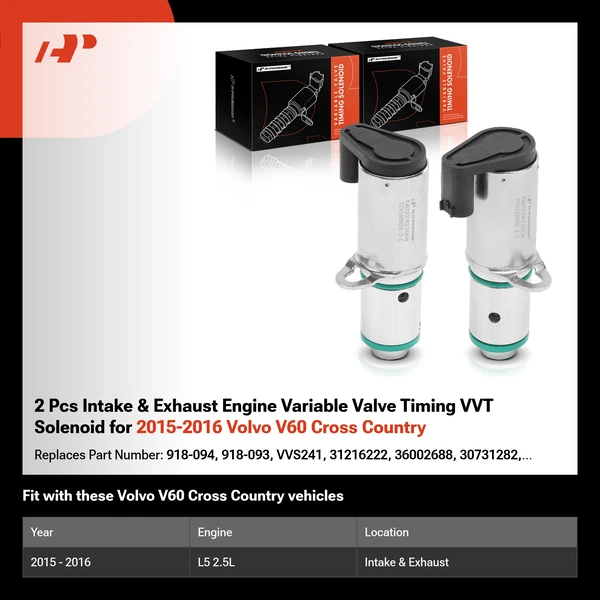 2 Pcs Intake & Exhaust Engine Variable Valve Timing VVT Solenoid for 2015-2016 Volvo V60 Cross Country