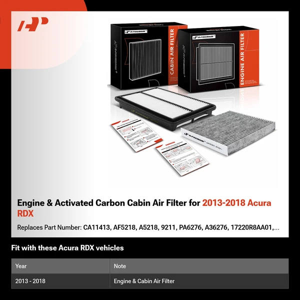 Engine & Activated Carbon Cabin Air Filter for 2013-2018 Acura RDX