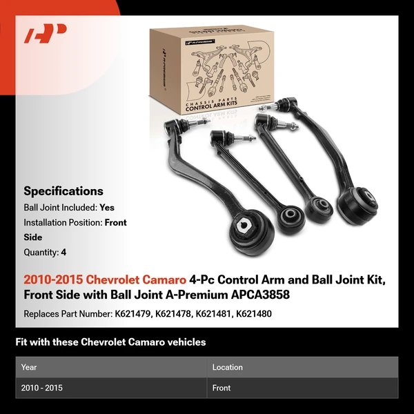 2010-2015 Chevrolet Camaro 4-Pc Control Arm and Ball Joint Kit, Front Side with Ball Joint A-Premium APCA3858