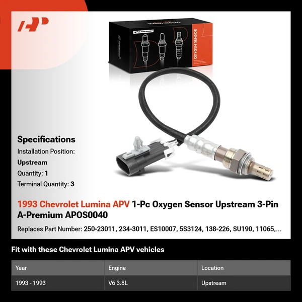 1993 Chevrolet Lumina APV 1-Pc Oxygen Sensor Upstream 3-Pin A-Premium APOS0040