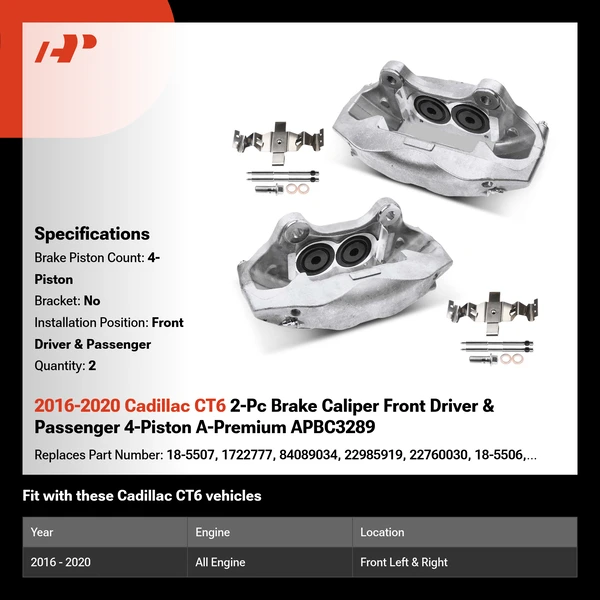 2016-2020 Cadillac CT6 2-Pc Brake Caliper Front Driver & Passenger 4-Piston A-Premium APBC3289