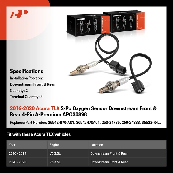 2016-2020 Acura TLX 2-Pc Oxygen Sensor Downstream Front & Rear 4-Pin A-Premium APOS0898