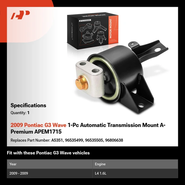 2009 Pontiac G3 Wave 1-Pc Automatic Transmission Mount A-Premium APEM1715