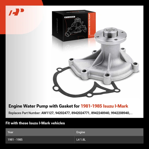 Engine Water Pump with Gasket for 1981-1985 Isuzu I-Mark
