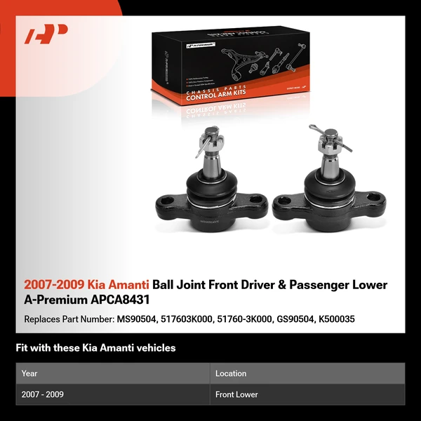 2007-2009 Kia Amanti Ball Joint Front Driver & Passenger Lower A-Premium APCA8431