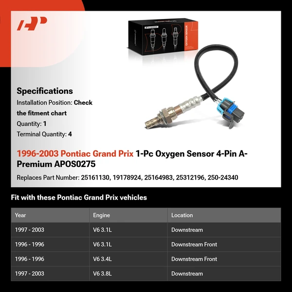 1996-2003 Pontiac Grand Prix 1-Pc Oxygen Sensor 4-Pin A-Premium APOS0275