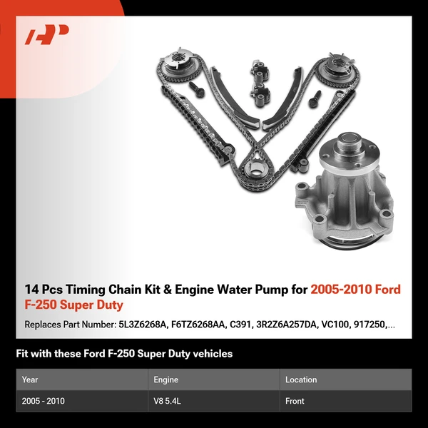 14 Pcs Timing Chain Kit & Engine Water Pump for 2005-2010 Ford F-250 Super Duty