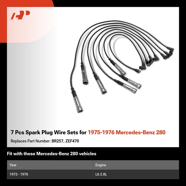 7 Pcs Spark Plug Wire Sets for 1975-1976 Mercedes-Benz 280