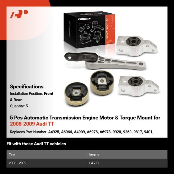 5 Pcs Automatic Transmission Engine Motor & Torque Mount for 2008-2009 Audi TT