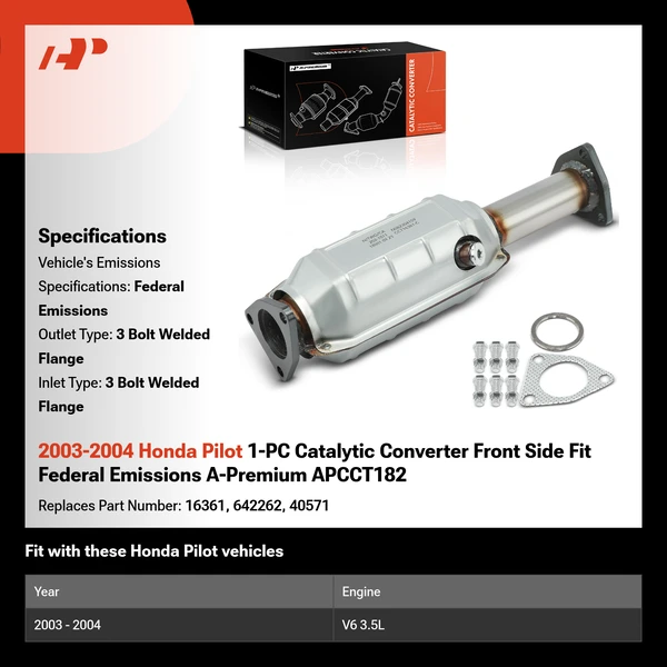 2003-2004 Honda Pilot 1-PC Catalytic Converter Front Side Fit Federal Emissions A-Premium APCCT182