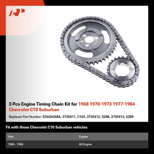 3 Pcs Engine Timing Chain Kit for 1968 1970-1973 1977-1984 Chevrolet C10 Suburban