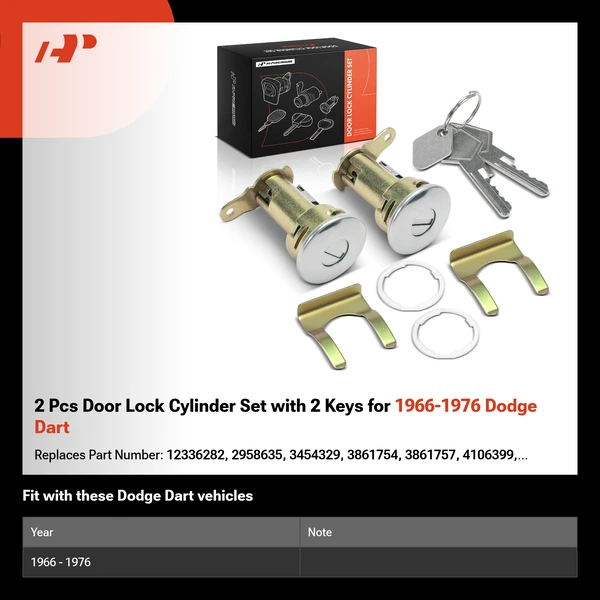 2 Pcs Door Lock Cylinder Set with 2 Keys for 1966-1976 Dodge Dart