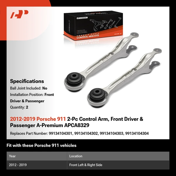 2012-2019 Porsche 911 2-Pc Control Arm, Front Driver & Passenger A-Premium APCA8329