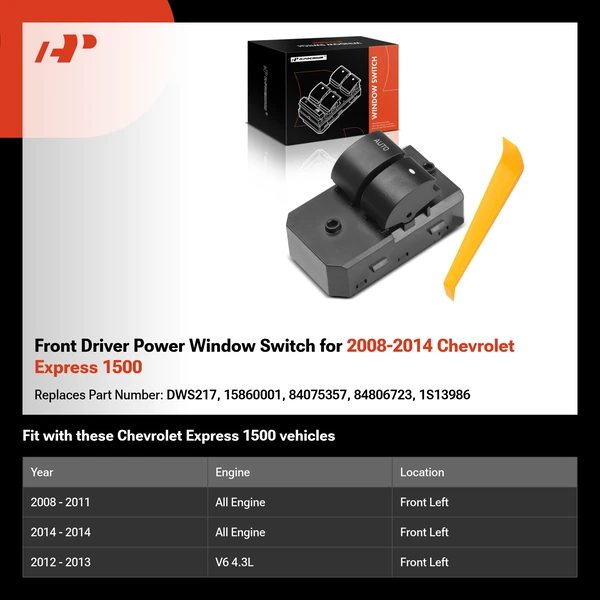 Front Driver Power Window Switch for 2008-2014 Chevrolet Express 1500