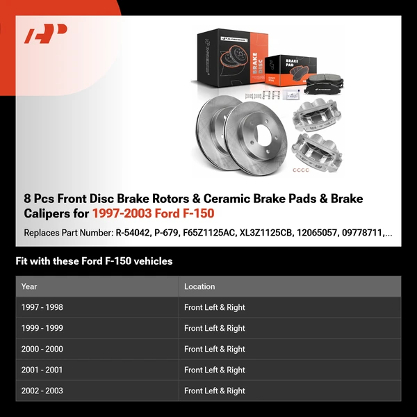 8 Pcs Front Disc Brake Rotors & Ceramic Brake Pads & Brake Calipers for 1997-2003 Ford F-150