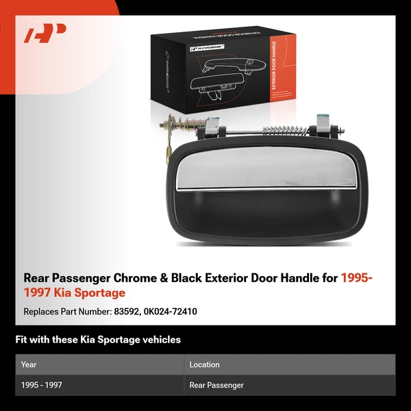 Rear Passenger Chrome & Black Exterior Door Handle for 1995-1997 Kia Sportage