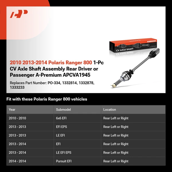 2010 2013-2014 Polaris Ranger 800 1-Pc CV Axle Shaft Assembly Rear Driver or Passenger A-Premium APCVA1945