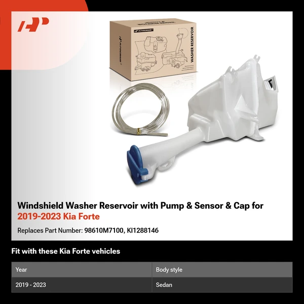 Windshield Washer Reservoir with Pump & Sensor & Cap for 2019-2023 Kia Forte