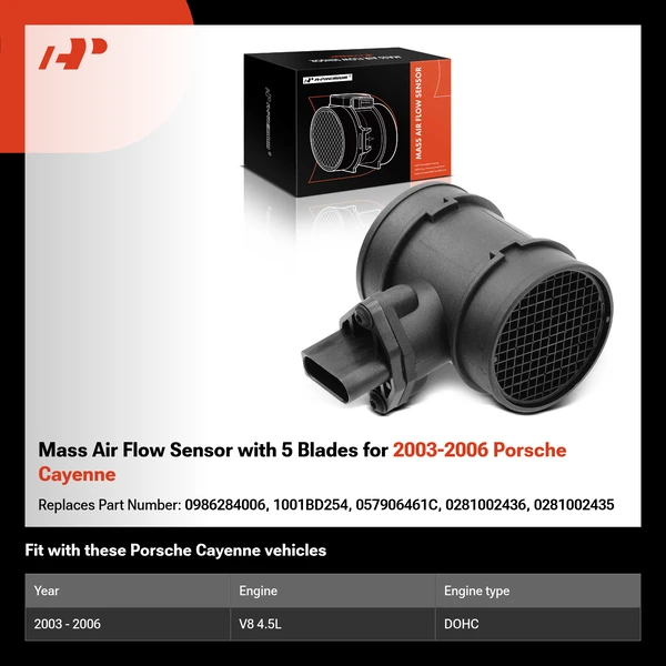 Mass Air Flow Sensor with 5 Blades for 2003-2006 Porsche Cayenne
