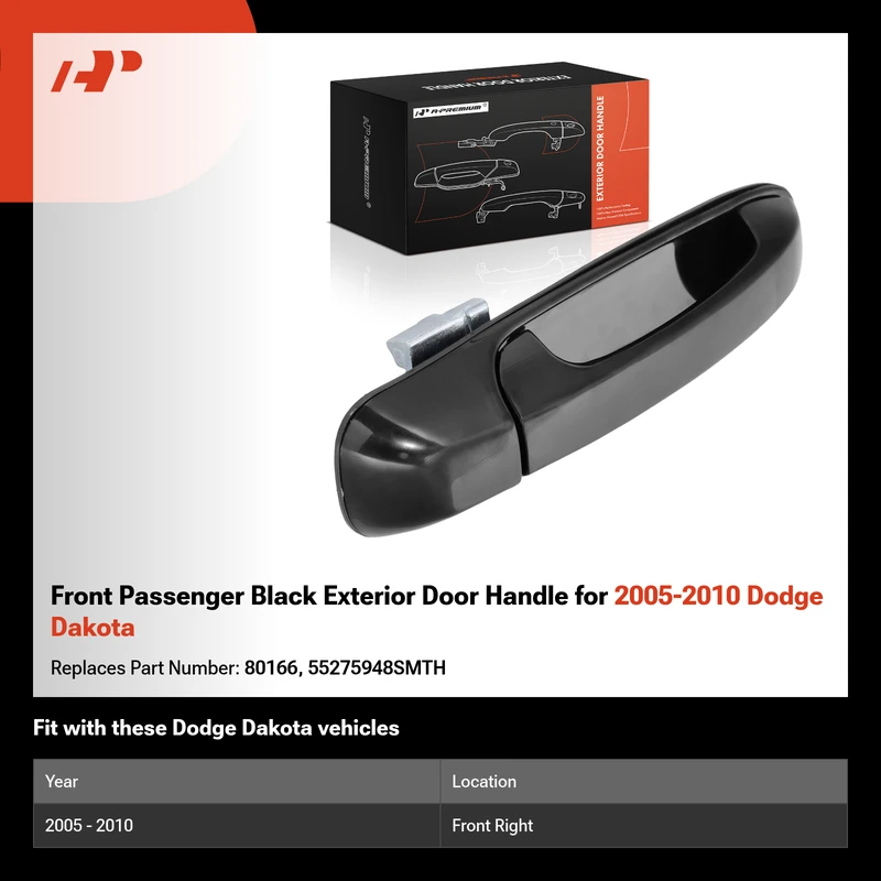 Front Passenger Black Exterior Door Handle for 2005-2010 Dodge Dakota