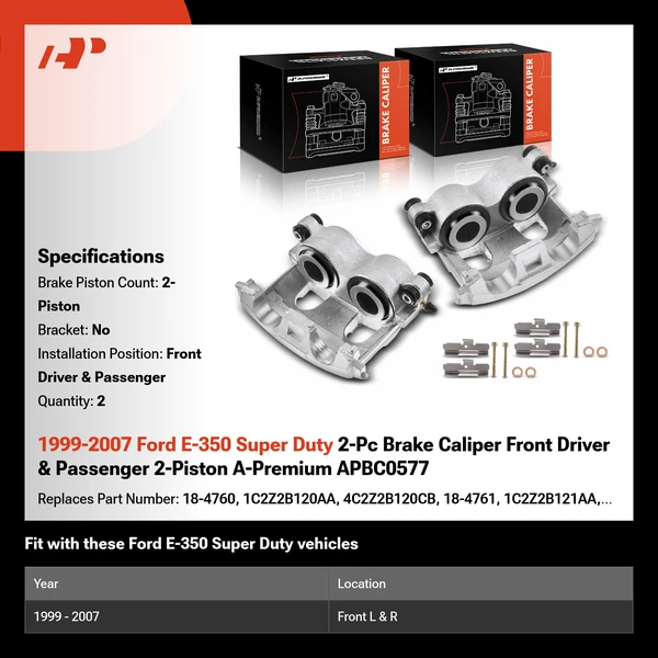 1999-2007 Ford E-350 Super Duty 2-Pc Brake Caliper Front Driver & Passenger 2-Piston A-Premium APBC0577