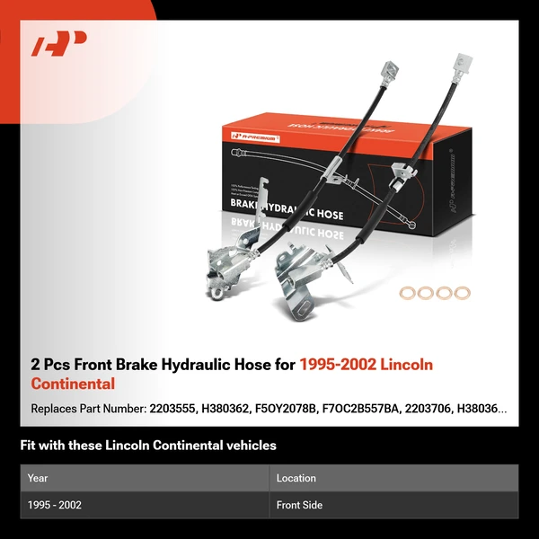 2 Pcs Front Brake Hydraulic Hose for 1995-2002 Lincoln Continental
