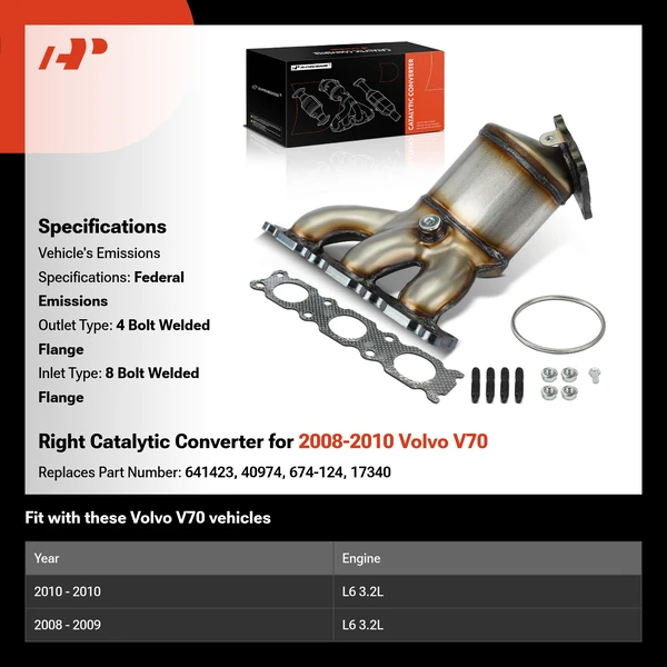 Right Catalytic Converter for 2008-2010 Volvo V70