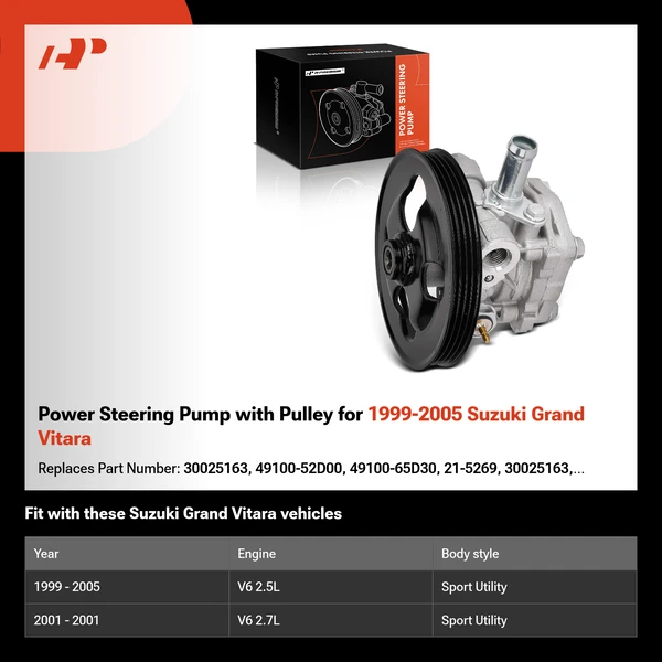 Power Steering Pump with Pulley for 1999-2005 Suzuki Grand Vitara