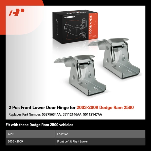 2 Pcs Front Lower Door Hinge for 2003-2009 Dodge Ram 2500