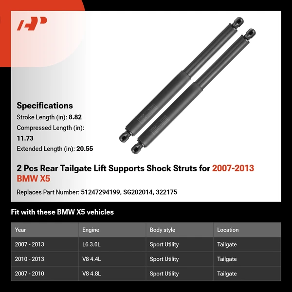 2 Pcs Rear Tailgate Lift Supports Shock Struts for 2007-2013 BMW X5