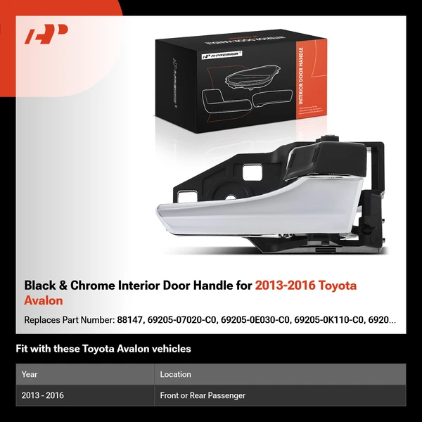 Black & Chrome Interior Door Handle for 2013-2016 Toyota Avalon