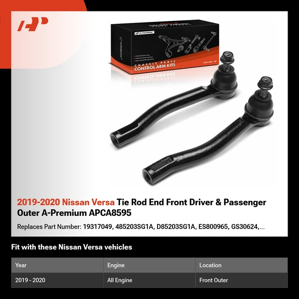 2019-2020 Nissan Versa Tie Rod End Front Driver & Passenger Outer A-Premium APCA8595