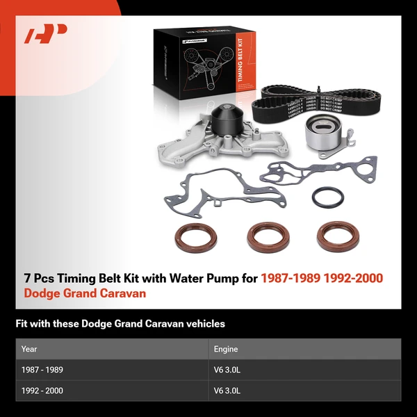 7 Pcs Timing Belt Kit with Water Pump for 1987-1989 1992-2000 Dodge Grand Caravan