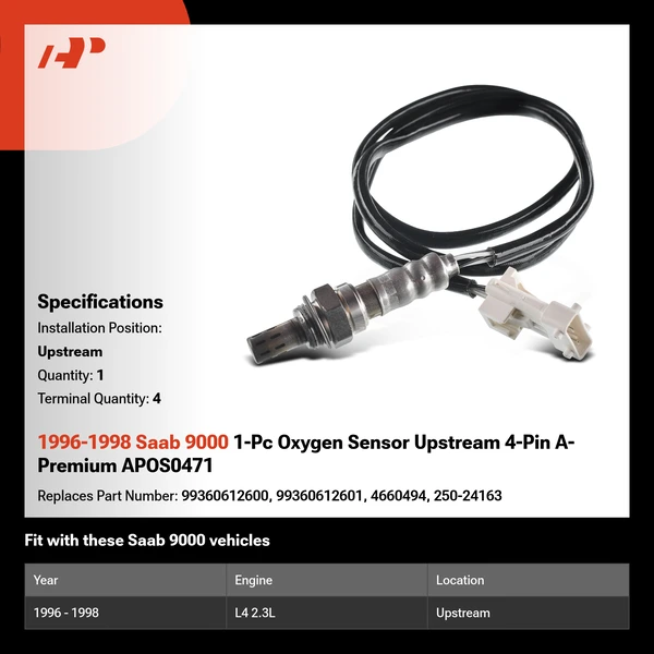 1996-1998 Saab 9000 1-Pc Oxygen Sensor Upstream 4-Pin A-Premium APOS0471
