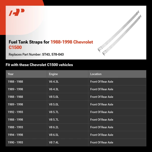 Fuel Tank Straps for 1988-1998 Chevrolet C1500