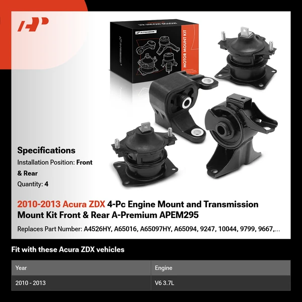 2010-2013 Acura ZDX 4-Pc Engine Mount and Transmission Mount Kit Front & Rear A-Premium APEM295
