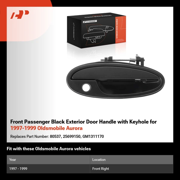 Front Passenger Black Exterior Door Handle with Keyhole for 1997-1999 Oldsmobile Aurora
