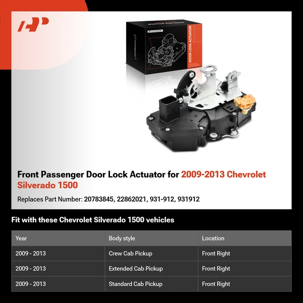 Front Passenger Door Lock Actuator for 2009-2013 Chevrolet Silverado 1500